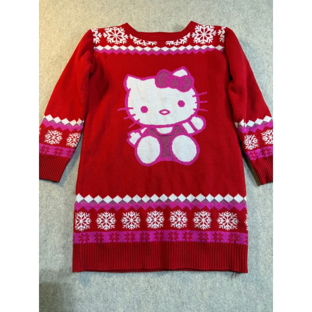 Hello Kitty Sanrio Girls Red Christmas Sweater Dress Snowflake Holiday‎ S 6/6X